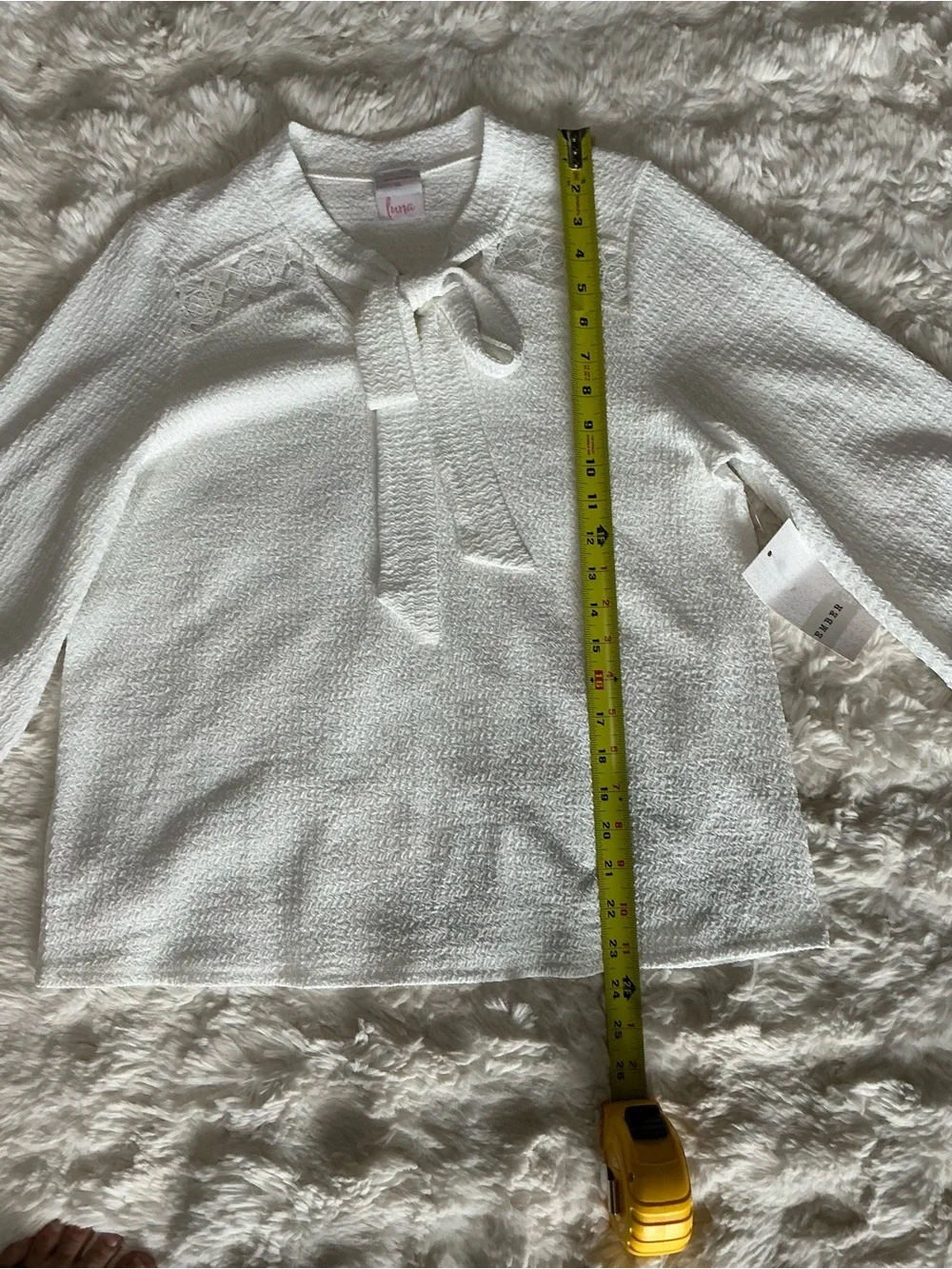 Cream Tie-Neck Lace Yoke Blouse